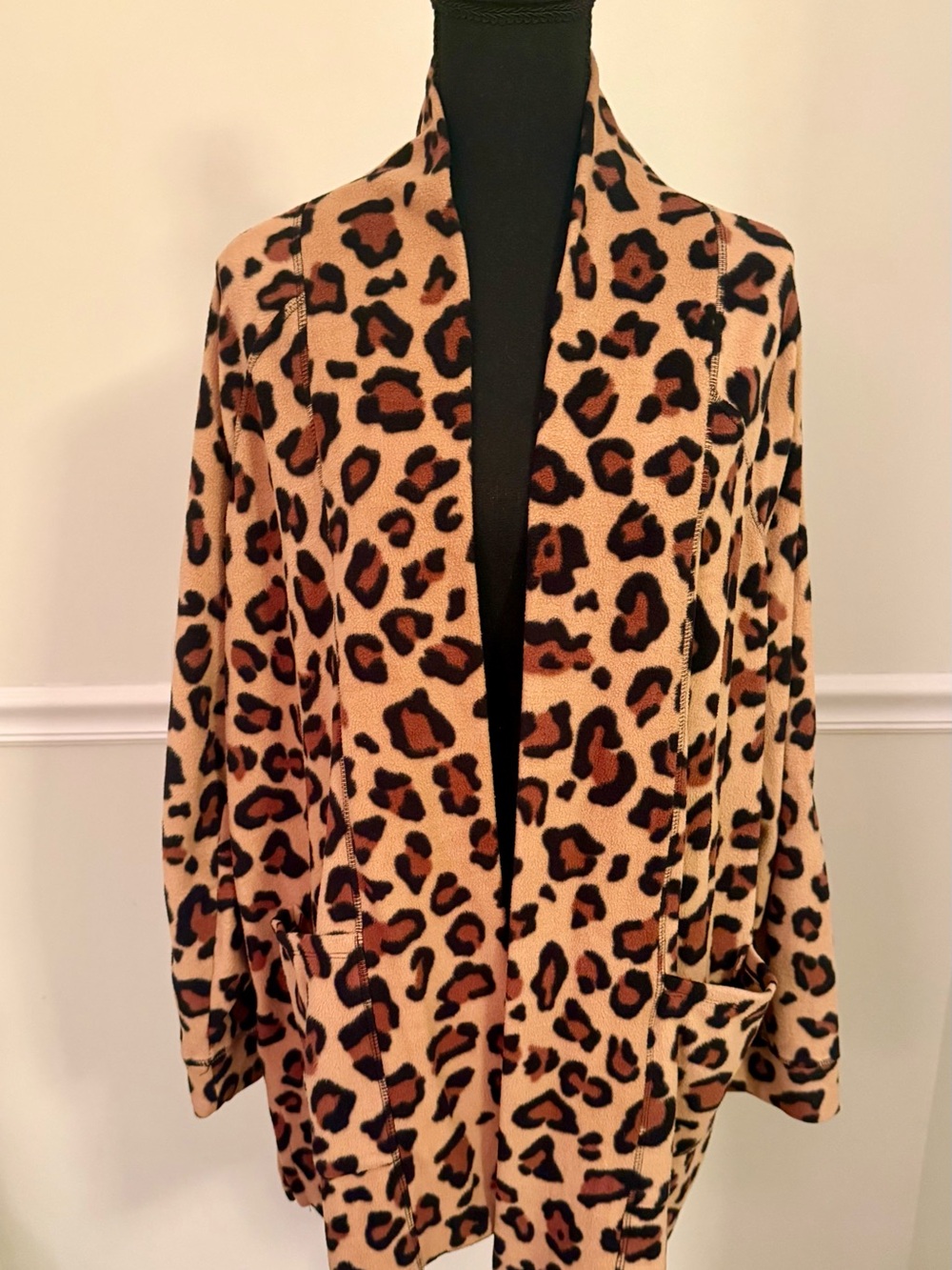 Simply Vera Vera Wang Leopard-Print Open fleece Cardigan